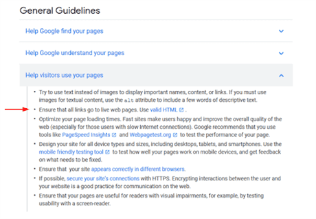 Google Webmaster Guidelines use valid code