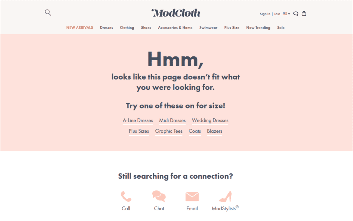 ModCloth 404 page