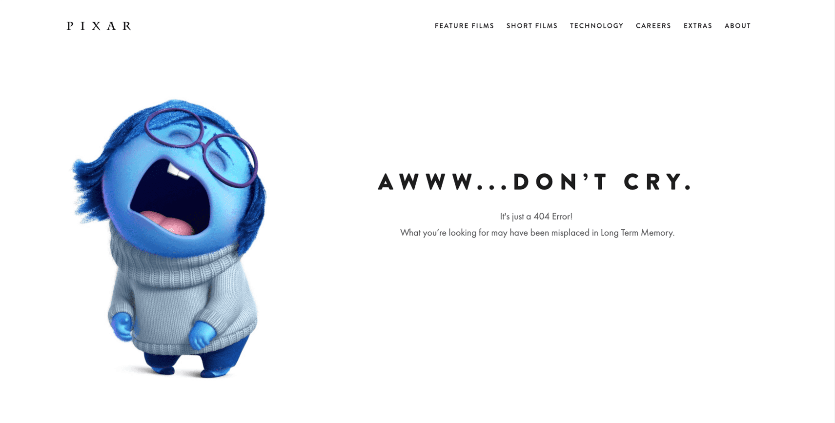 Pixar Sadness 404 page