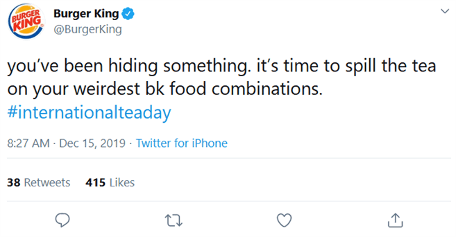 Burger King spilling tea tweet