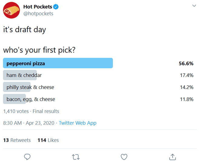 NFL draft day Hot Pockets poll tweet