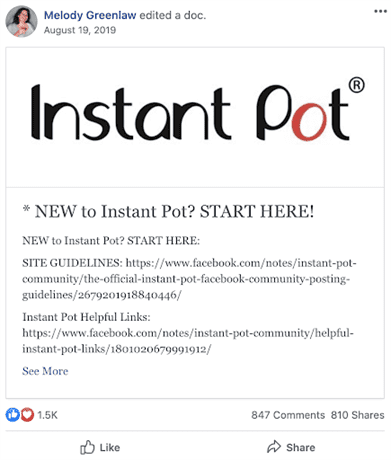 Instant Pot Community Facebook Group moderator announcement