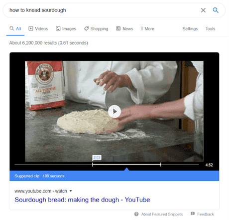 Video featured snippet example