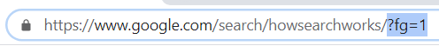 URL typed in browser bar with the parameter '?fg=1' highlighted."