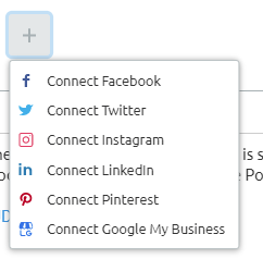 Drop-down menu with options to connect to various social media platforms.