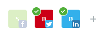 Three square icons, one with a Facebook logo, one with a Twitter logo and one with a LinkedIn logo.