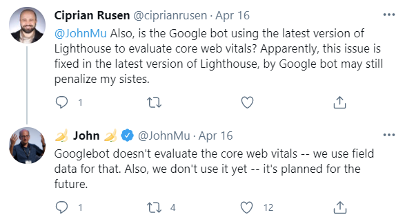 John Mueller - Core Web Vitals are not evaluated by Googlebot.