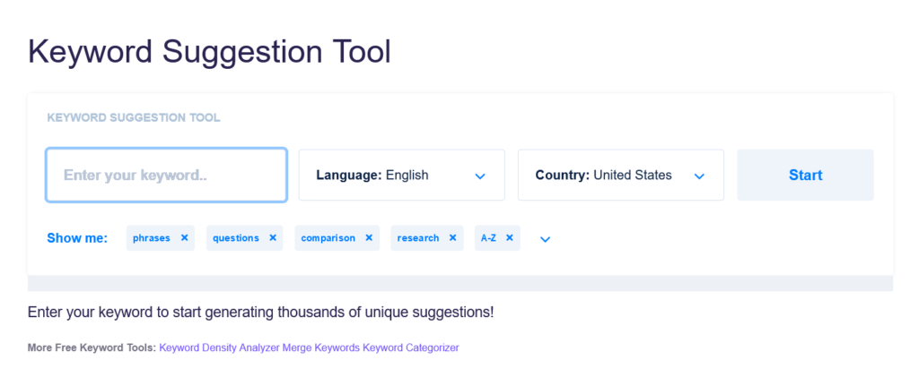 The user interface of SEO Scout's keyword suggestion tool, Scout Suggest.