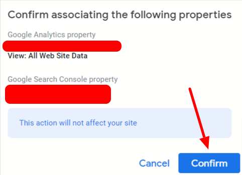 Screenshot of Google Search Console Insights GA Association