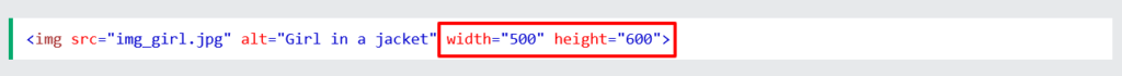 The HTML code for an image with the width and height specified as 500 and 600 pixels respectively.