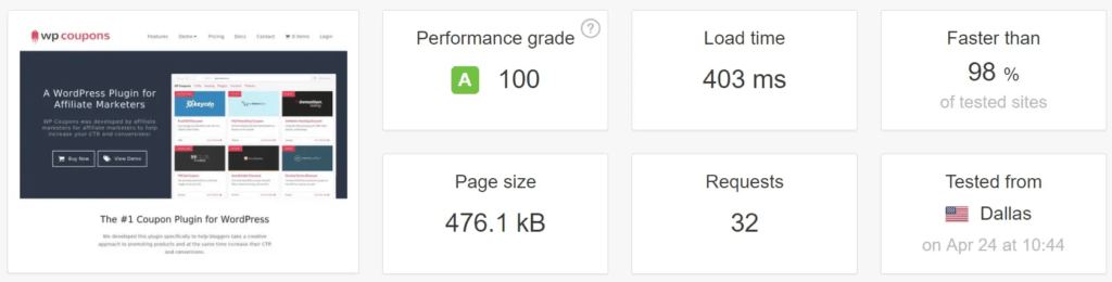 Speed test after they switched another WordPress site to system fonts