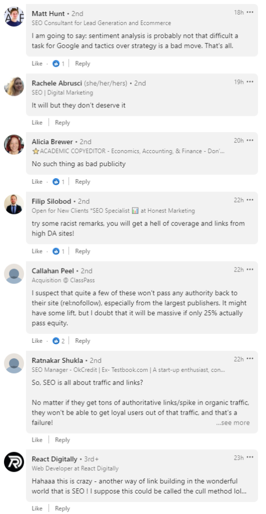 Screenshot 2 of LinkedIn comments on the post
