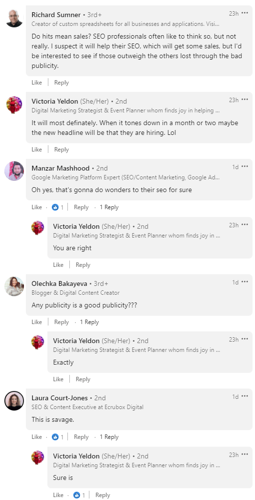 Screenshot 3 of LinkedIn comments on the post