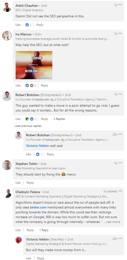 Screenshot 4 of LinkedIn comments on the post