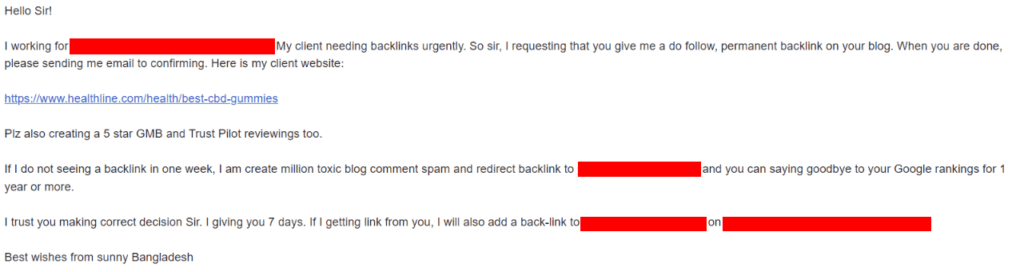 Example of Blackmail SEO