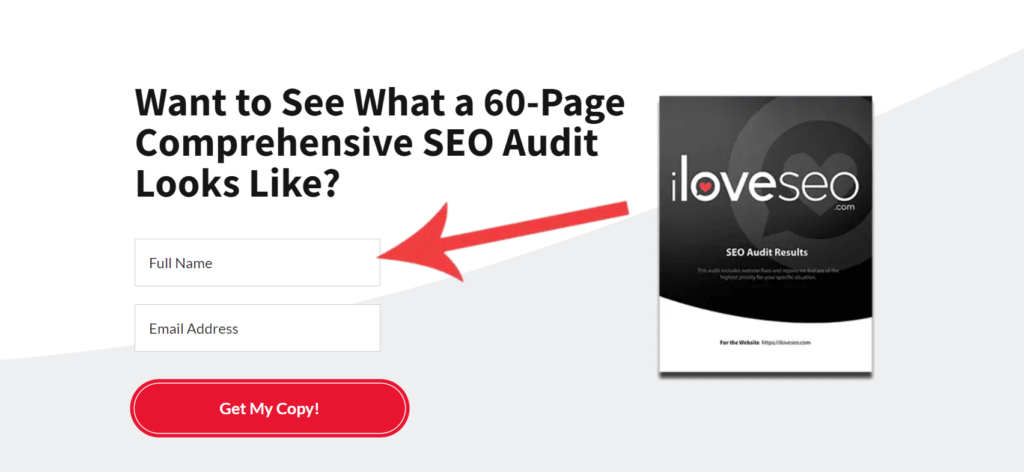Screenshot of the landing page for the Ultimate SEO Audit Template from Brian Harnish.