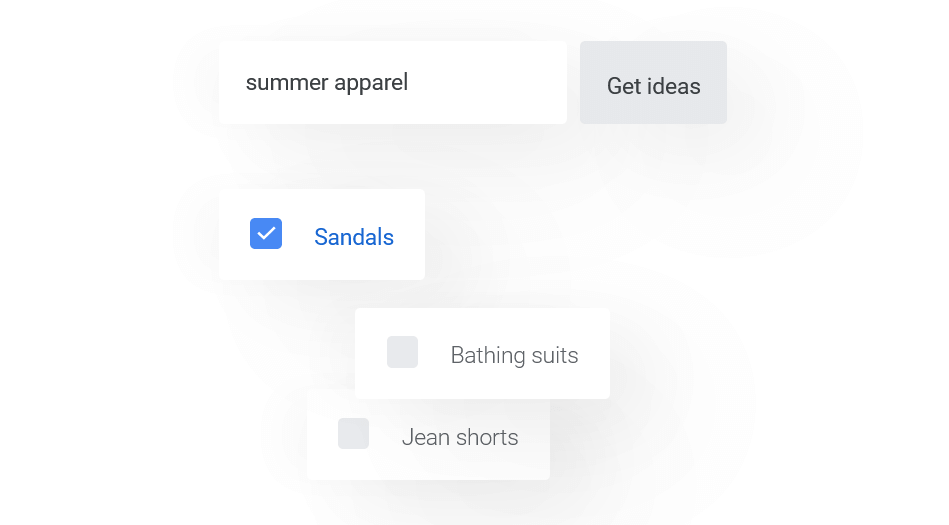 Google Keyword Planner's suggestions for the seed keyword 'summer apparel.' Its suggestions include 'sandals,' 'bathing suits' and 'jean shorts.'