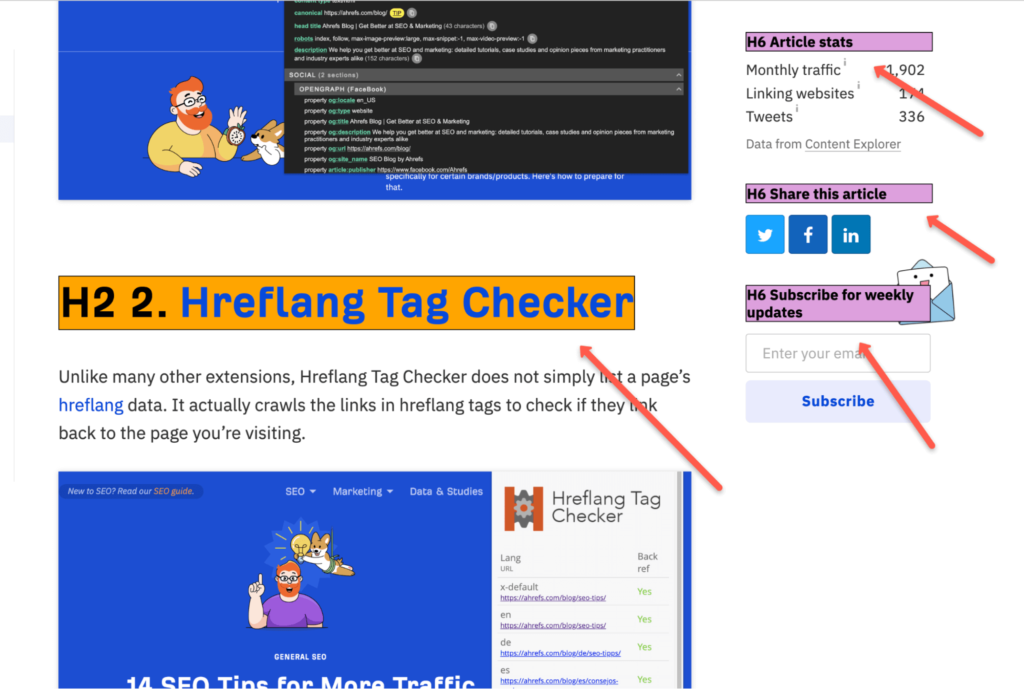H-tag Heading Tag Inspector SEO Chrome Extension