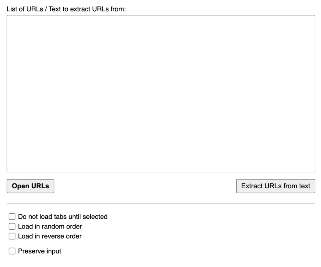 Screenshot of the Open Multiple URLs SEO Chrome Extension